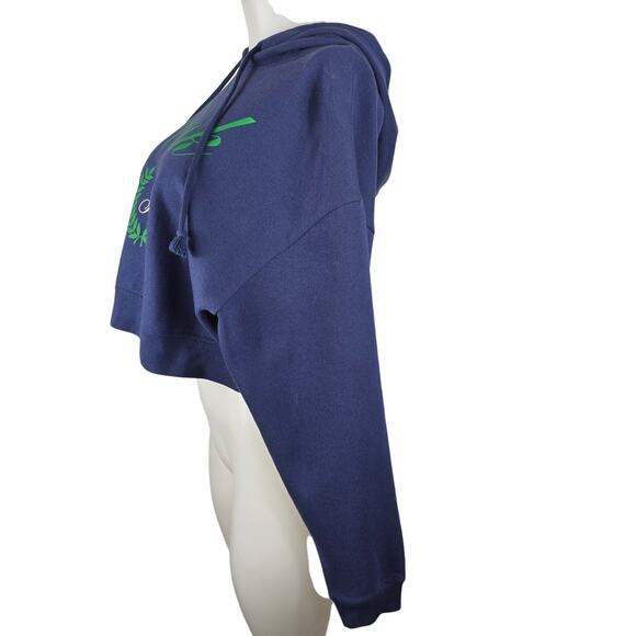 Victoria Secret Pink Navy Blue Green Cropped Hooded Winter Women's Sweatshirt L - Picture 2 of 5
